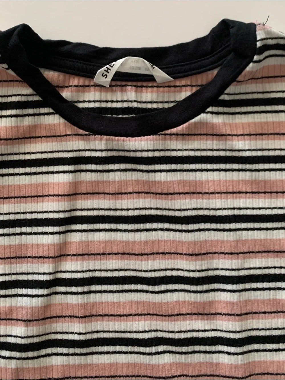 New Shein Kids Girls Contrast Neck Basic Striped Rib Knit Crop Top Size 10 Yrs